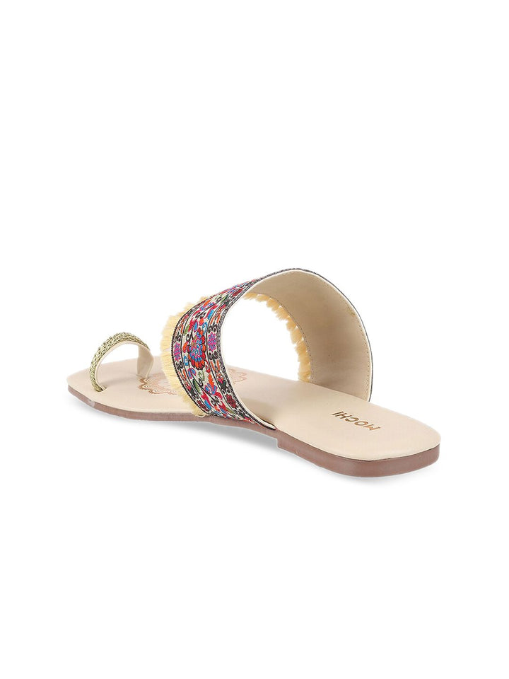 Mochi Women Embroidered One Toe Flats