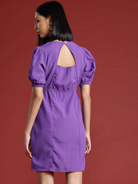all about you Crinkled Cut-Out Back Puff Sleeve A-Line Dress