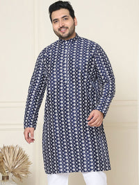 SOJANYA PLUS Men Navy Blue & White Chikankari Sulam Kurta