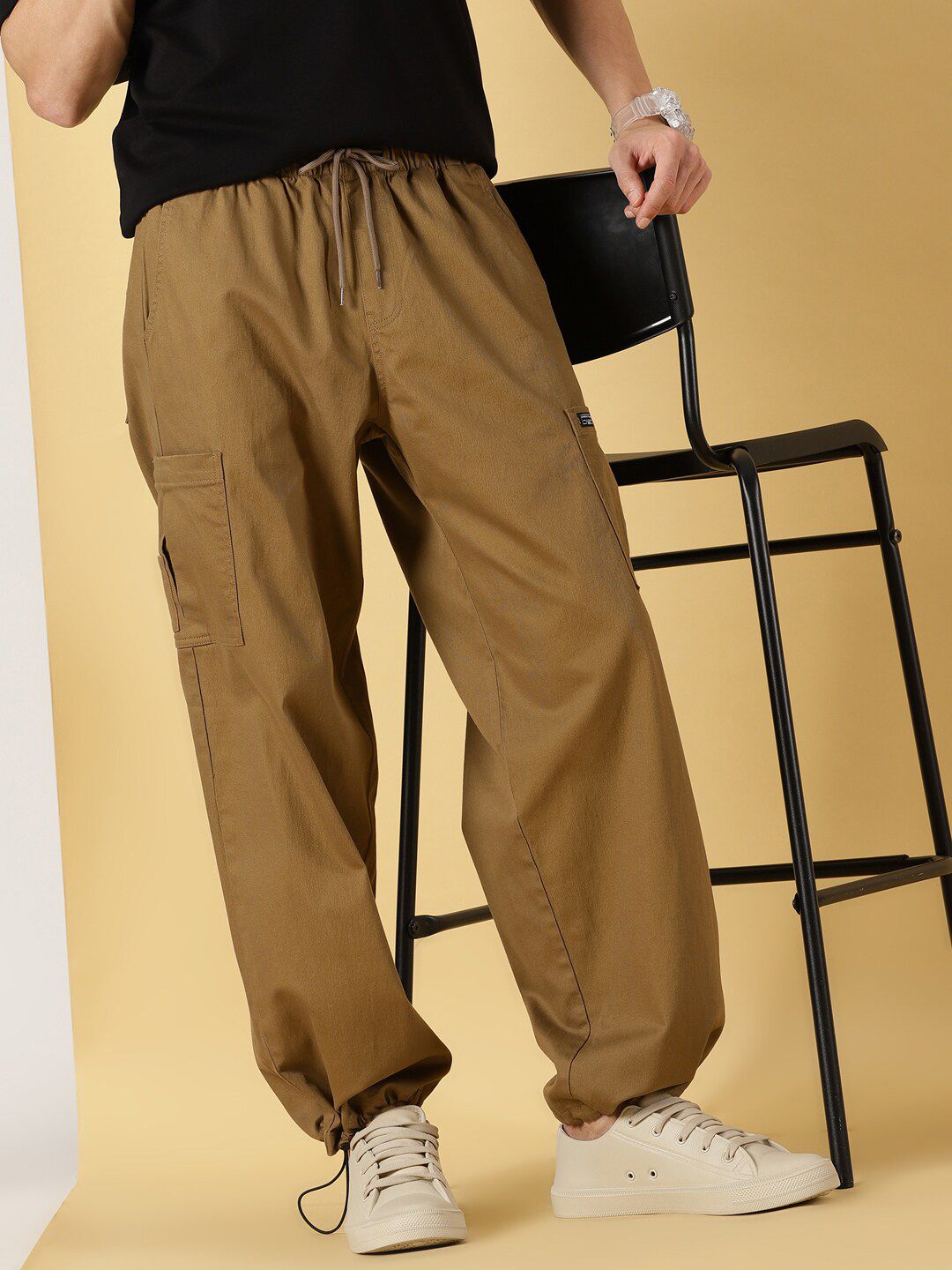 Thomas Scott Men Cricket Club Collection Parachute Loose Fit Mid Rise Pure Cotton Cargo-Style Trousers