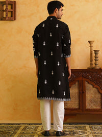 SOJANYA LUXE Ethnic Motifs Embroidered Thread Work Mandarin Collar Cotton Straight Kurta