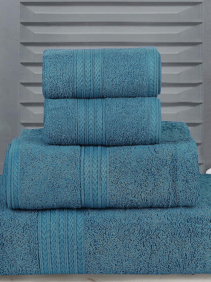 BOMBAY DYEING Blue 4 Pieces Pure Cotton 450 GSM Towel Set