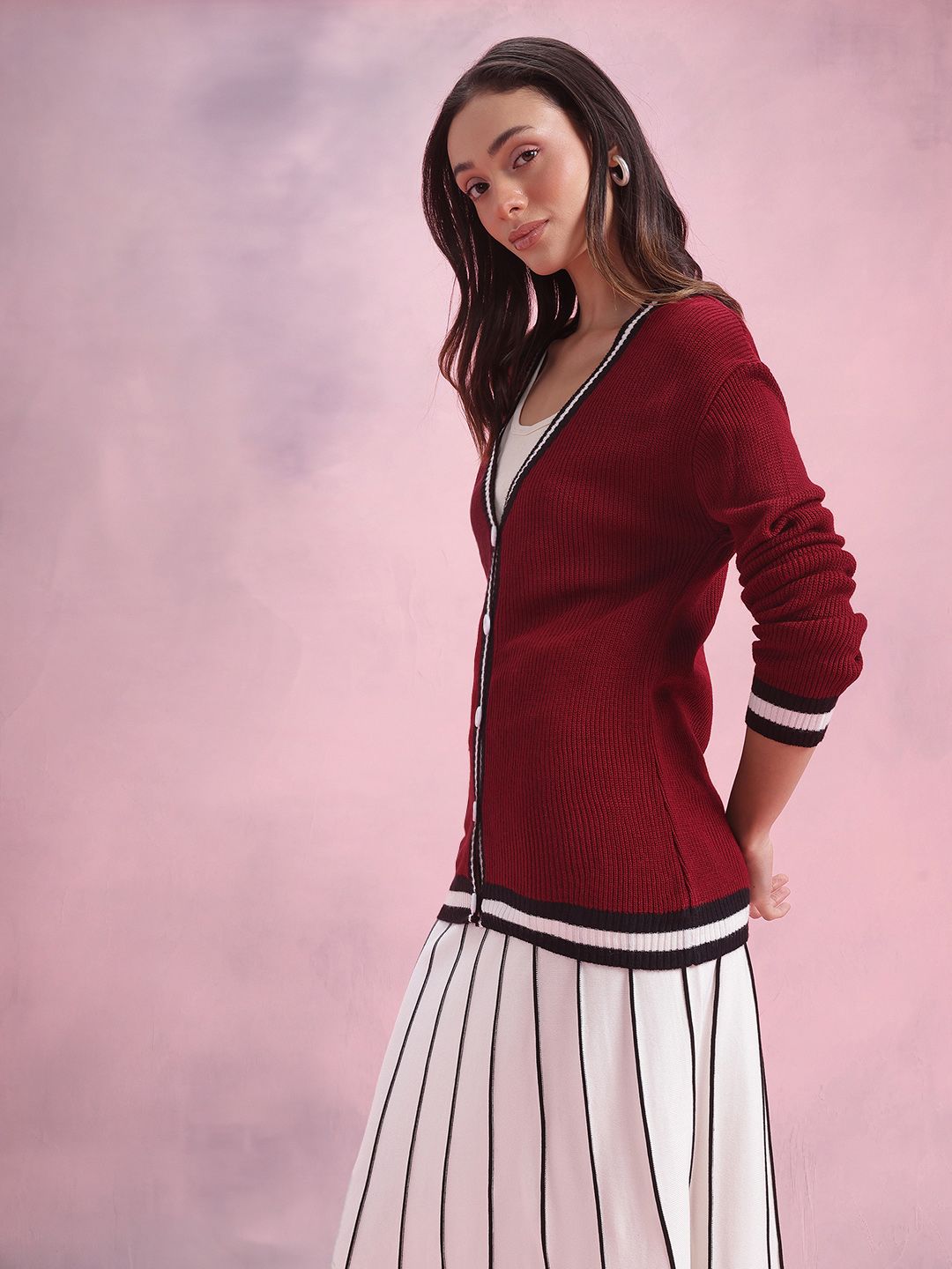 DressBerry Contrast Trim Longline Cardigan
