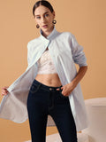 STREET 9 Comfort Oversized Striped Longline Pure Cotton Casual Shirt