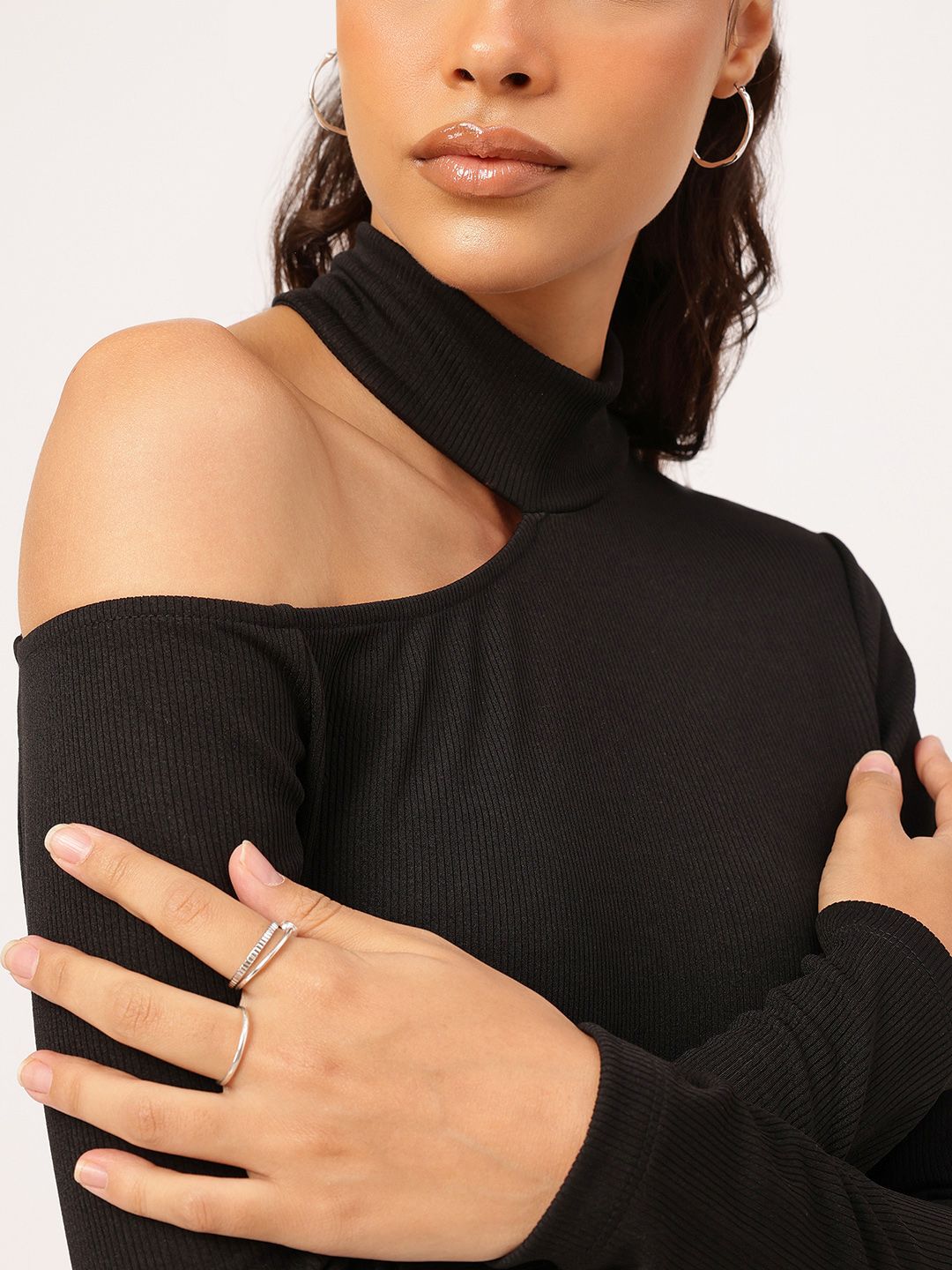 DressBerry Playful Grace Ribbed Knit One Shoulder Top