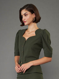 SASSAFRAS worklyf Sweetheart Neck Puff Sleeves Shirt Style Top