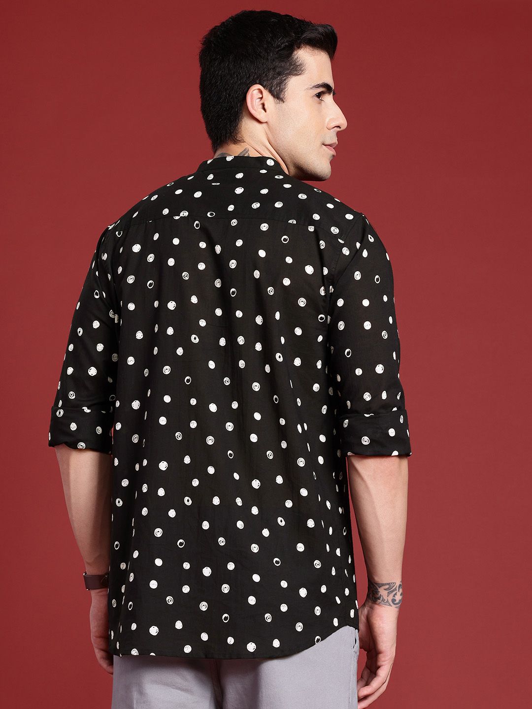 Anouk Geometric Printed Band-Collar Pure Cotton Casual Shirt