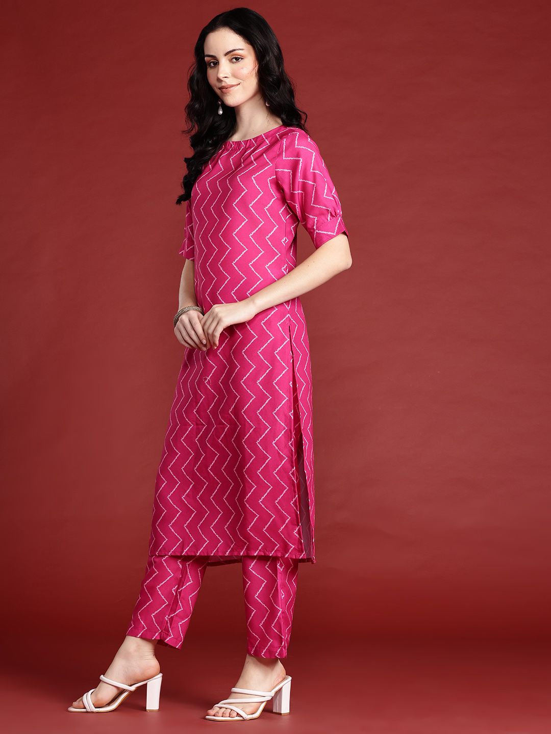 Anouk Geometric Printed Regular Kurta With Trousers & With Dupatta