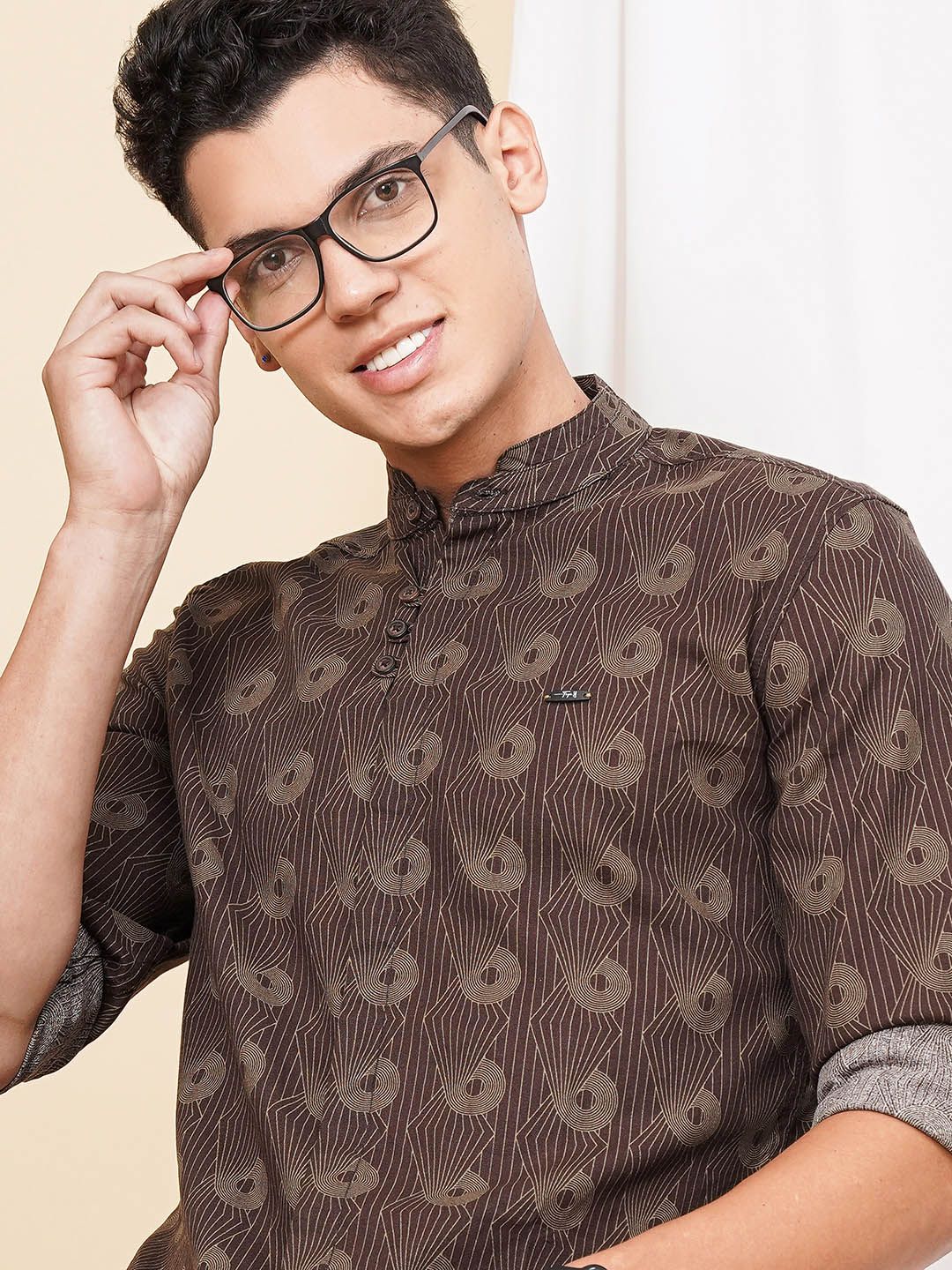 The Indian Garage Co Men Brown & Green Printed Cotton Casual Shirt