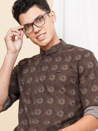 The Indian Garage Co Men Brown & Green Printed Cotton Casual Shirt