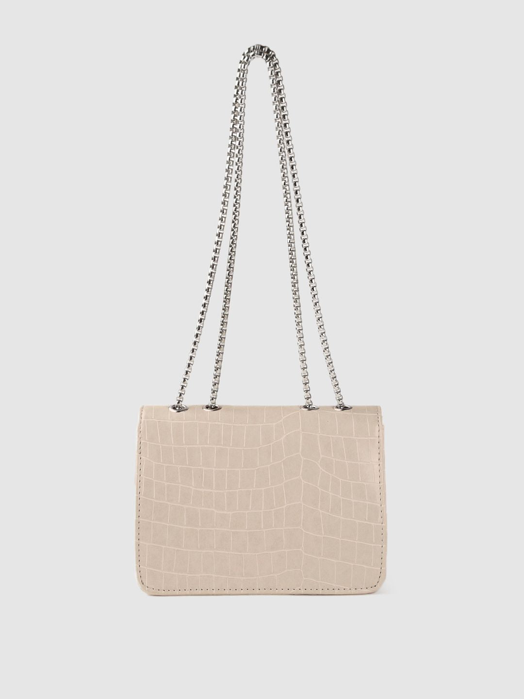 Lino Perros Women Off White Croc Textured Structured Shoulder Bag