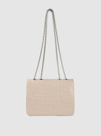 Lino Perros Women Off White Croc Textured Structured Shoulder Bag