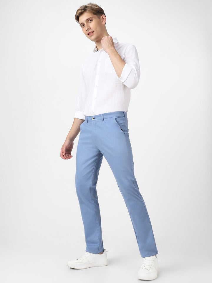 Urbano Fashion Men Blue Slim Fit Solid Pure Cotton Regular Trousers