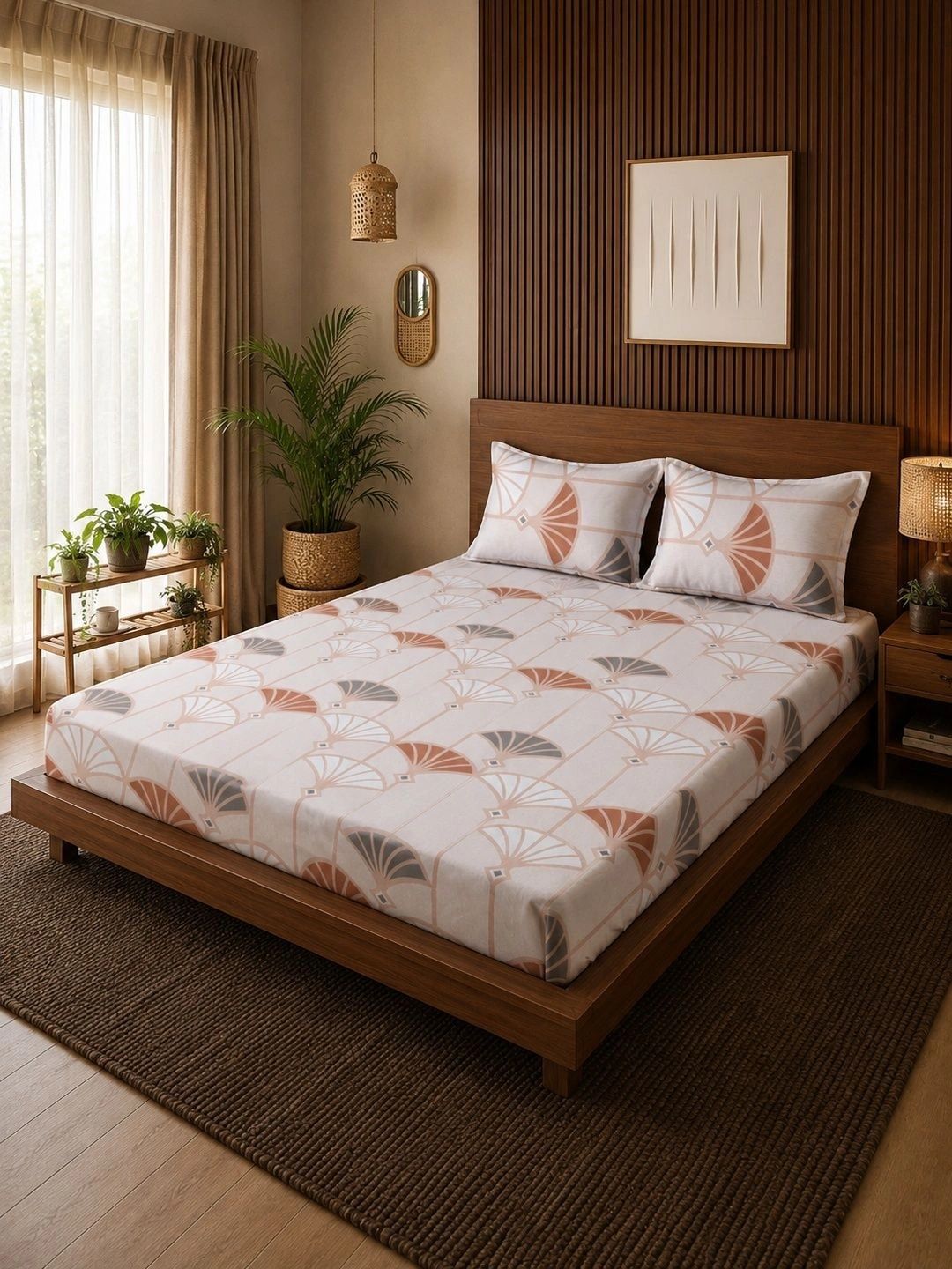 Moda Rapido X KLOTTHE Bunga-bunga Berwarna Krim 300 TC Cadar King dengan 2 Sarung Bantal