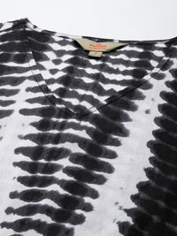 Anouk Women Black & White Tie n Dye V Neck Pure Cotton Kurta