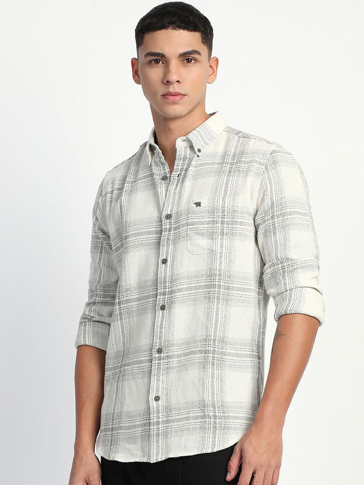 THE BEAR HOUSE Men Slim Fit Tartan Checks Button-Down Collar Opaque Casual Shirt