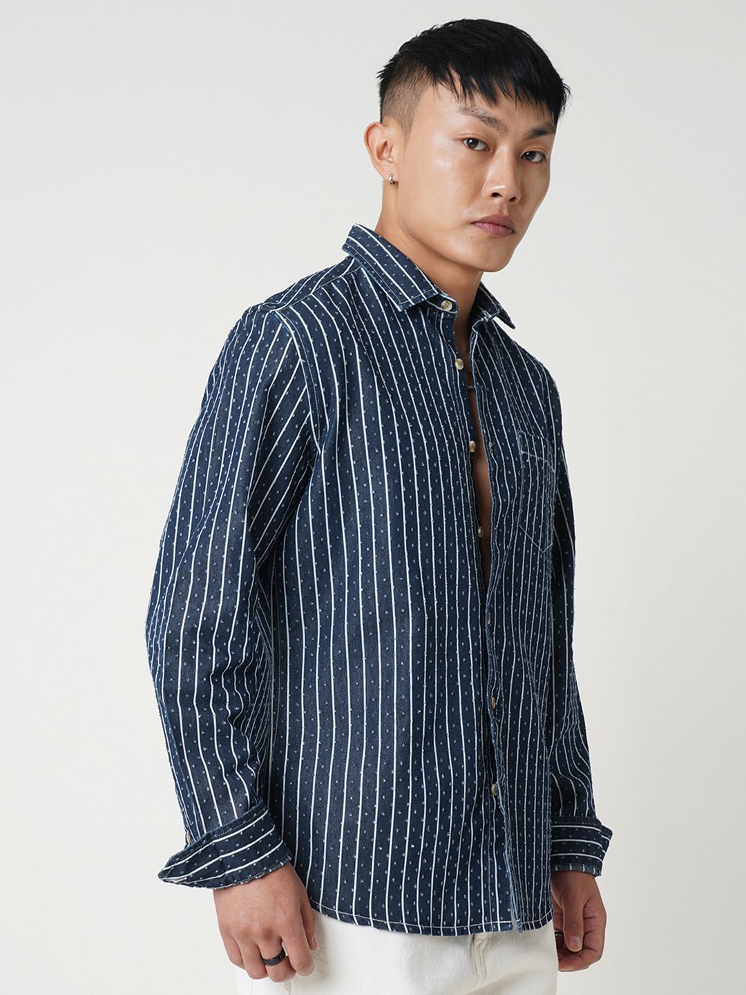 VASTRADO Men Classic Spread Collar Vertical Striped Cotton Casual Shirt