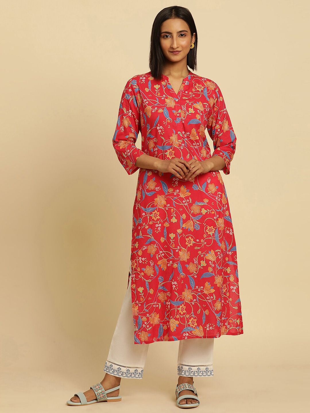 W Floral Printed Cotton Kurta