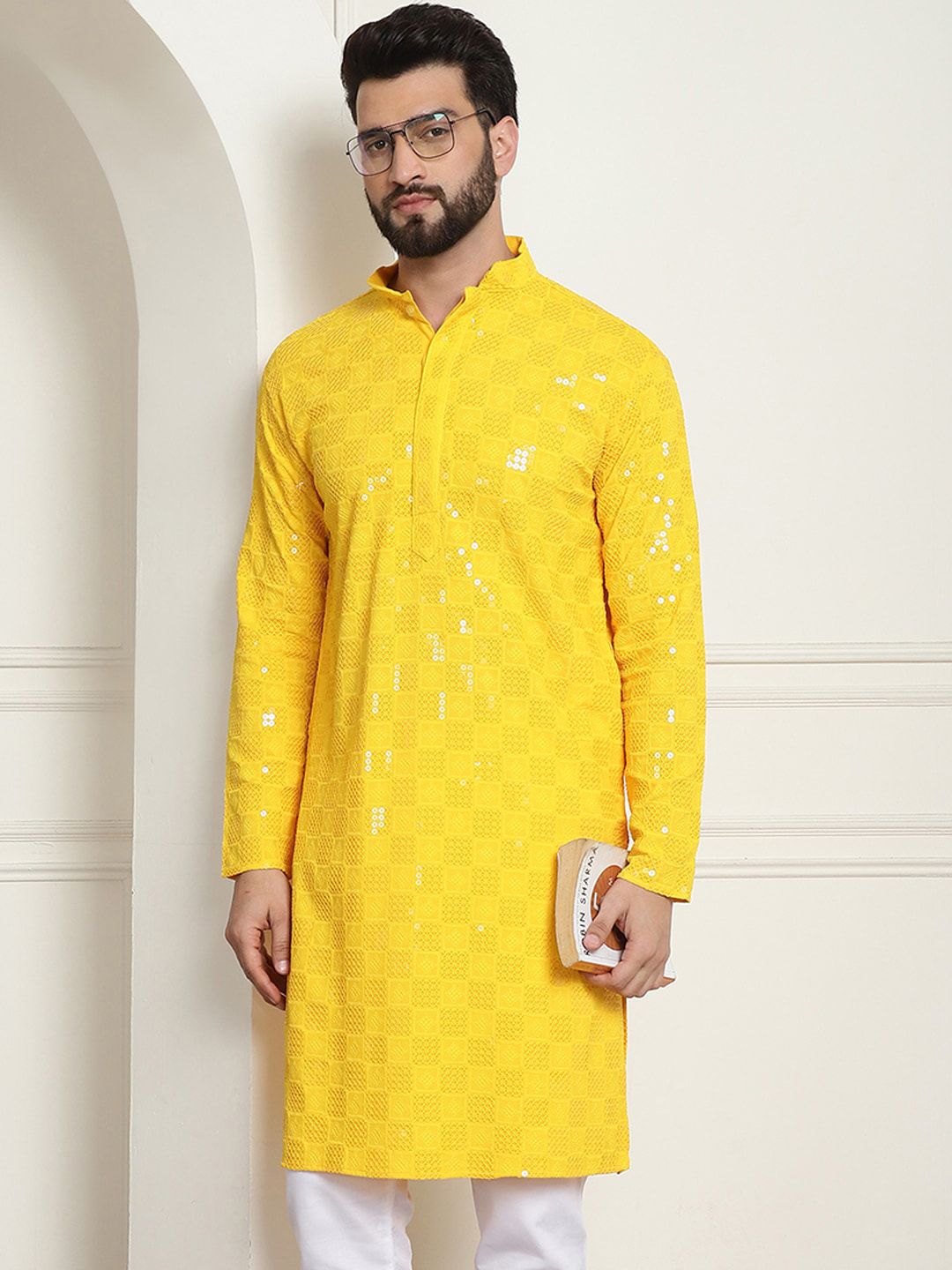 SOJANYA Kurta Kapas Tulen Sulam Geometrik Labuci