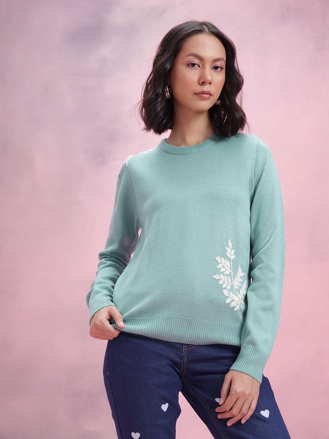 DressBerry Floral Embroidered Acrylic Pullover