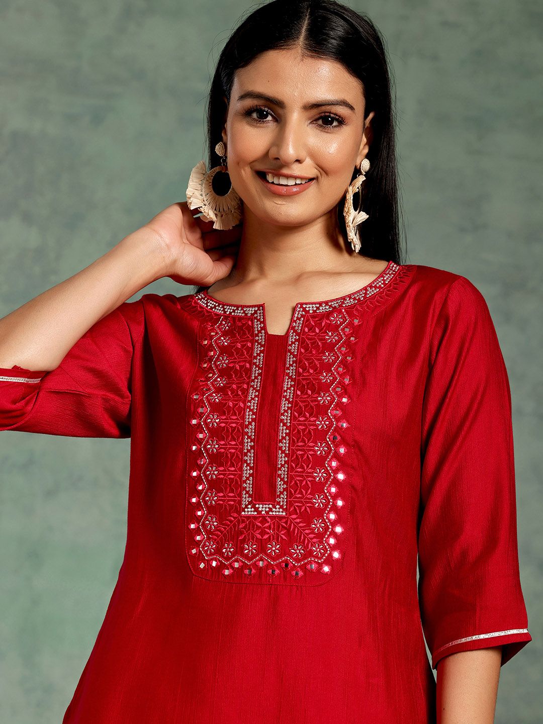 Libas Floral Embroidered Yoke Design Straight Kurti