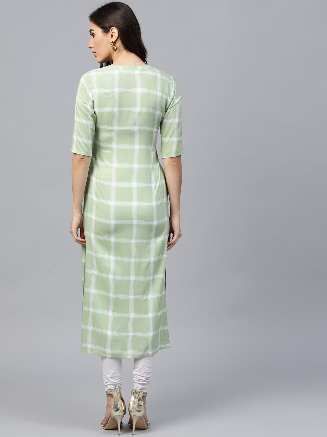 Gerua By Libas Women Green  White Checked Straight Kurta