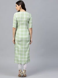 Gerua By Libas Women Green  White Checked Straight Kurta