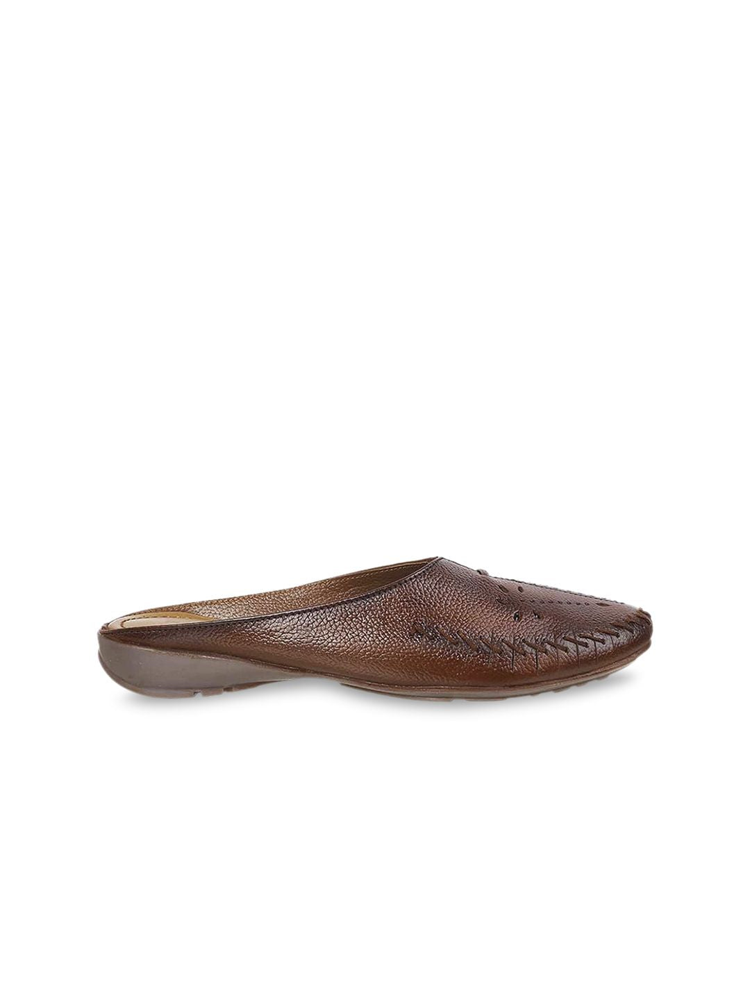 Mochi Women Tan Mules with Laser Cuts Flats