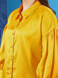 CURVY STREET Plus Size Shirt Collar Cuffed Sleeves Shirt Style Top