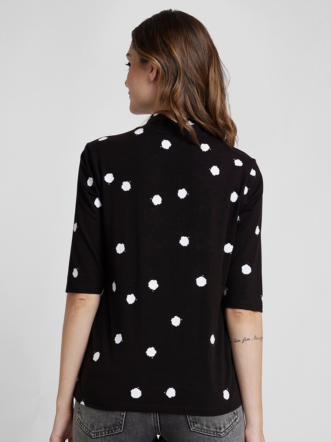 SPYKAR Polka Dots Printed High Neck Cotton Top