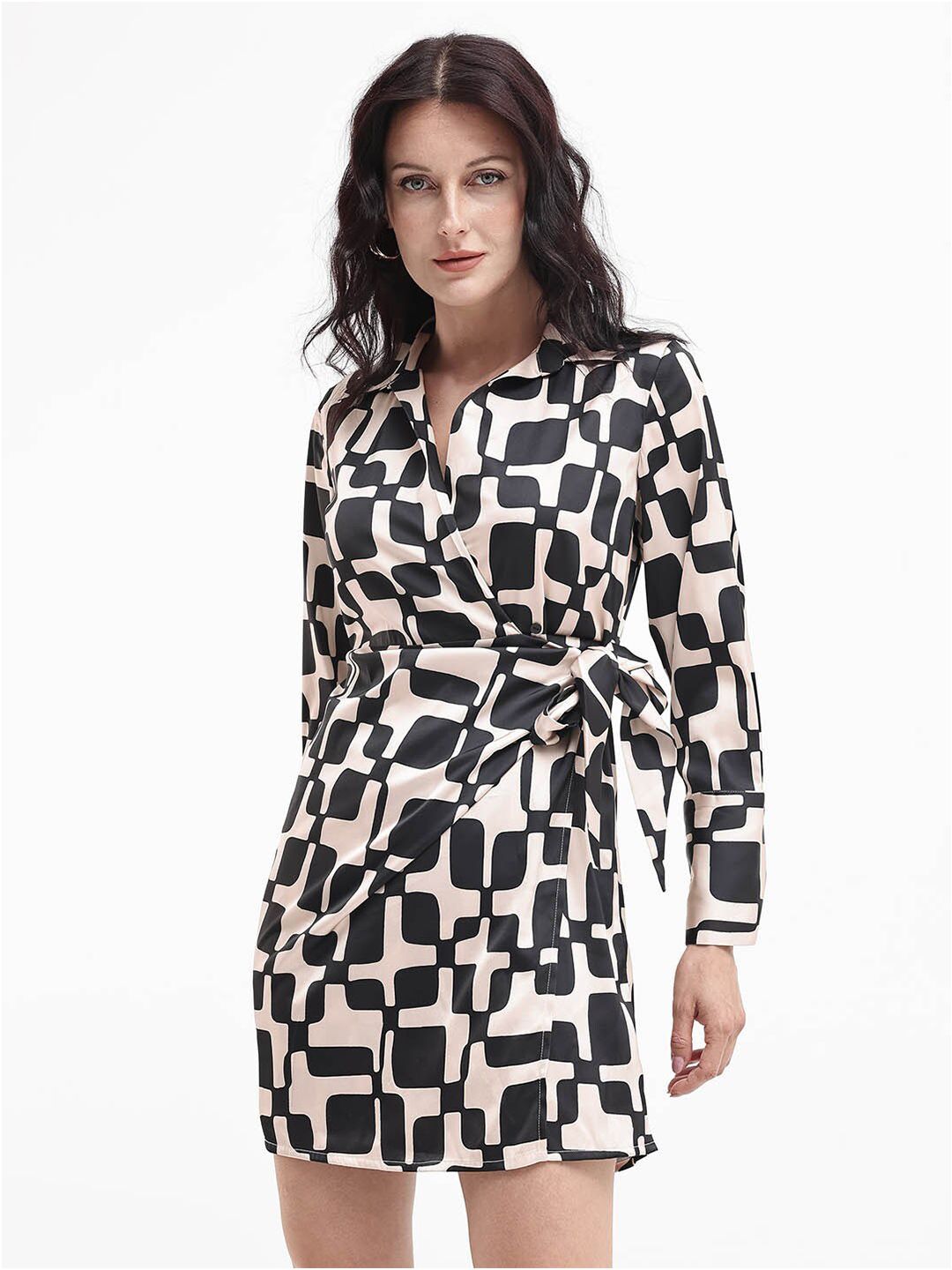 RAREISM Shirt Collar Wrap Mini Dress