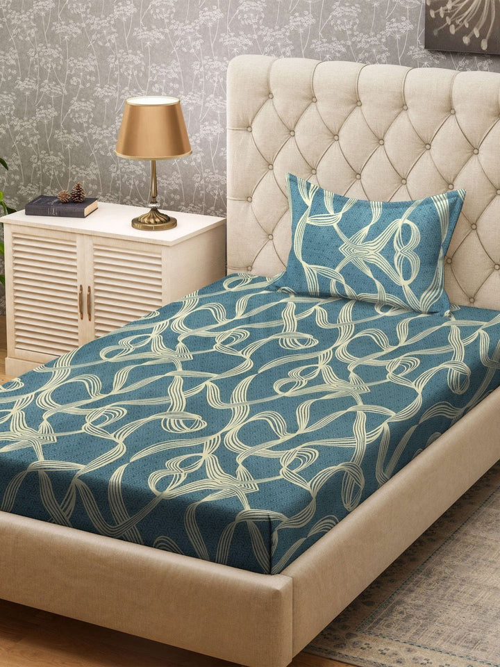KLOTTHE Turquoise Blue & White Printed 300TC Single Cadar & Sarung Bantal