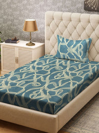 KLOTTHE Turquoise Blue & White Printed 300TC Single Cadar & Sarung Bantal