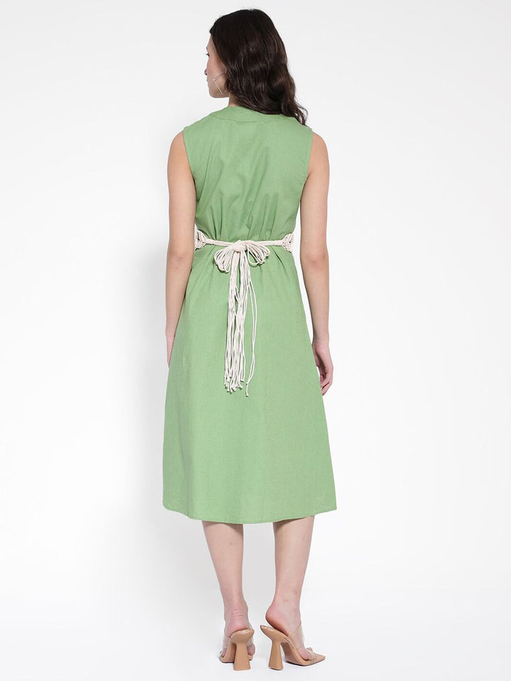 Rareism v Linen Linen A-Line Midi Dress