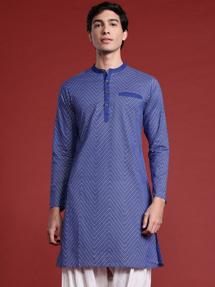 Anouk Chevron Printed Indigo Kurta