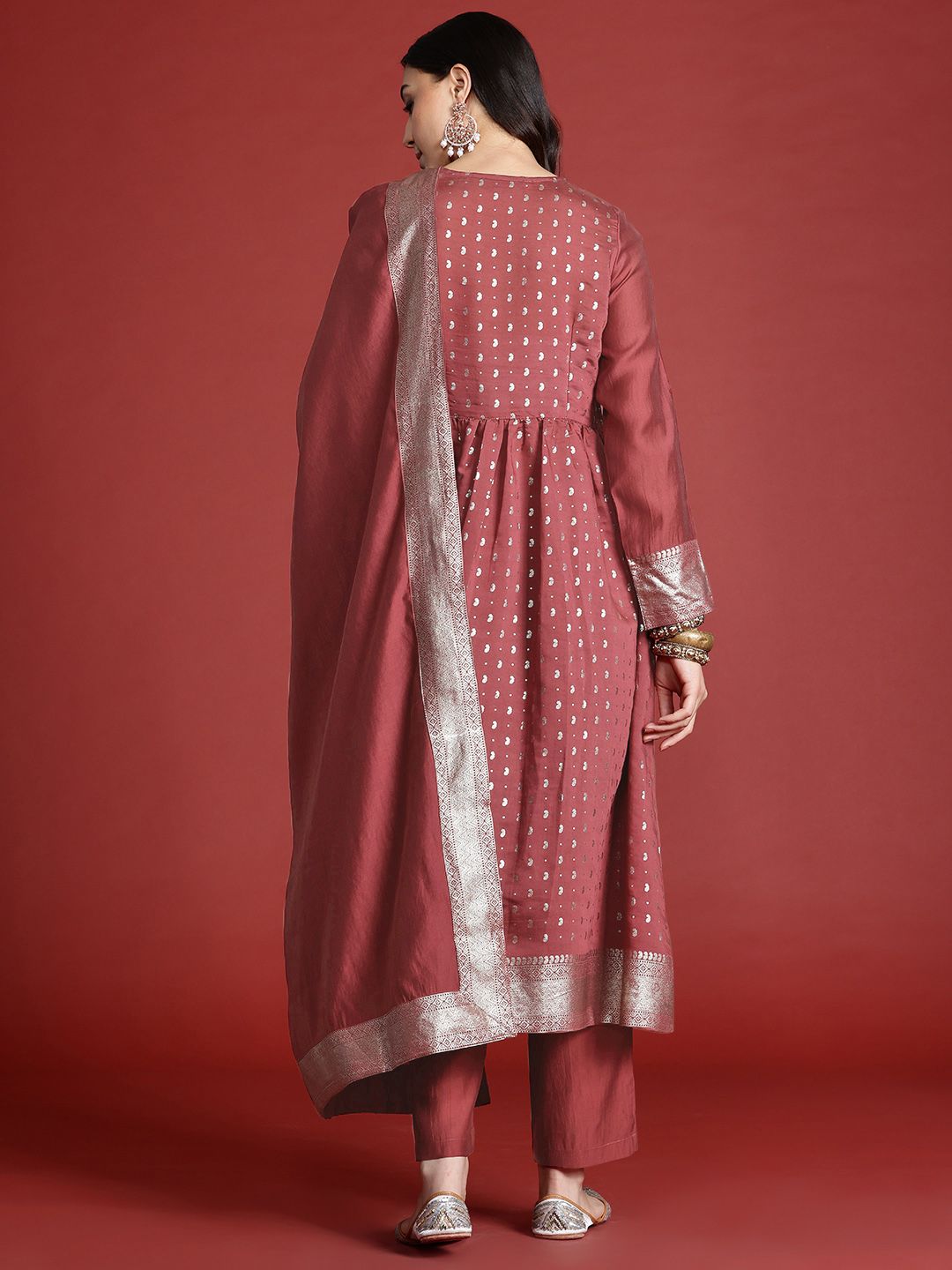 Anouk Women Ethnic Motifs Pleated Gotta Patti Kurta with Trousers & Dupatta
