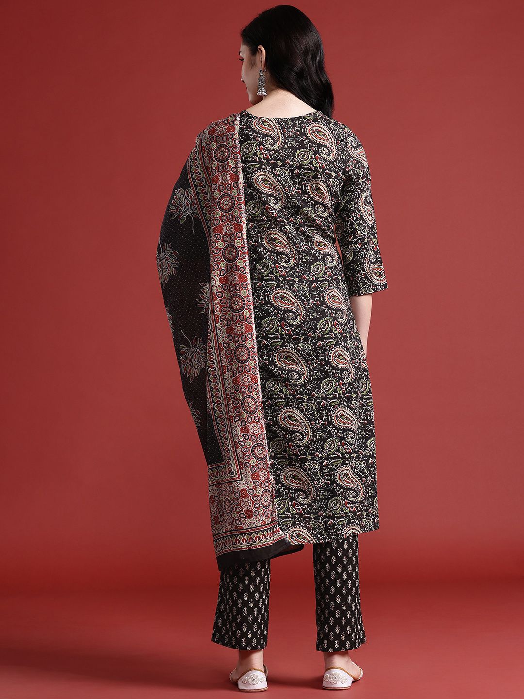 Anouk Paisley Print Pure Cotton Kurta With Trousers & Dupatta