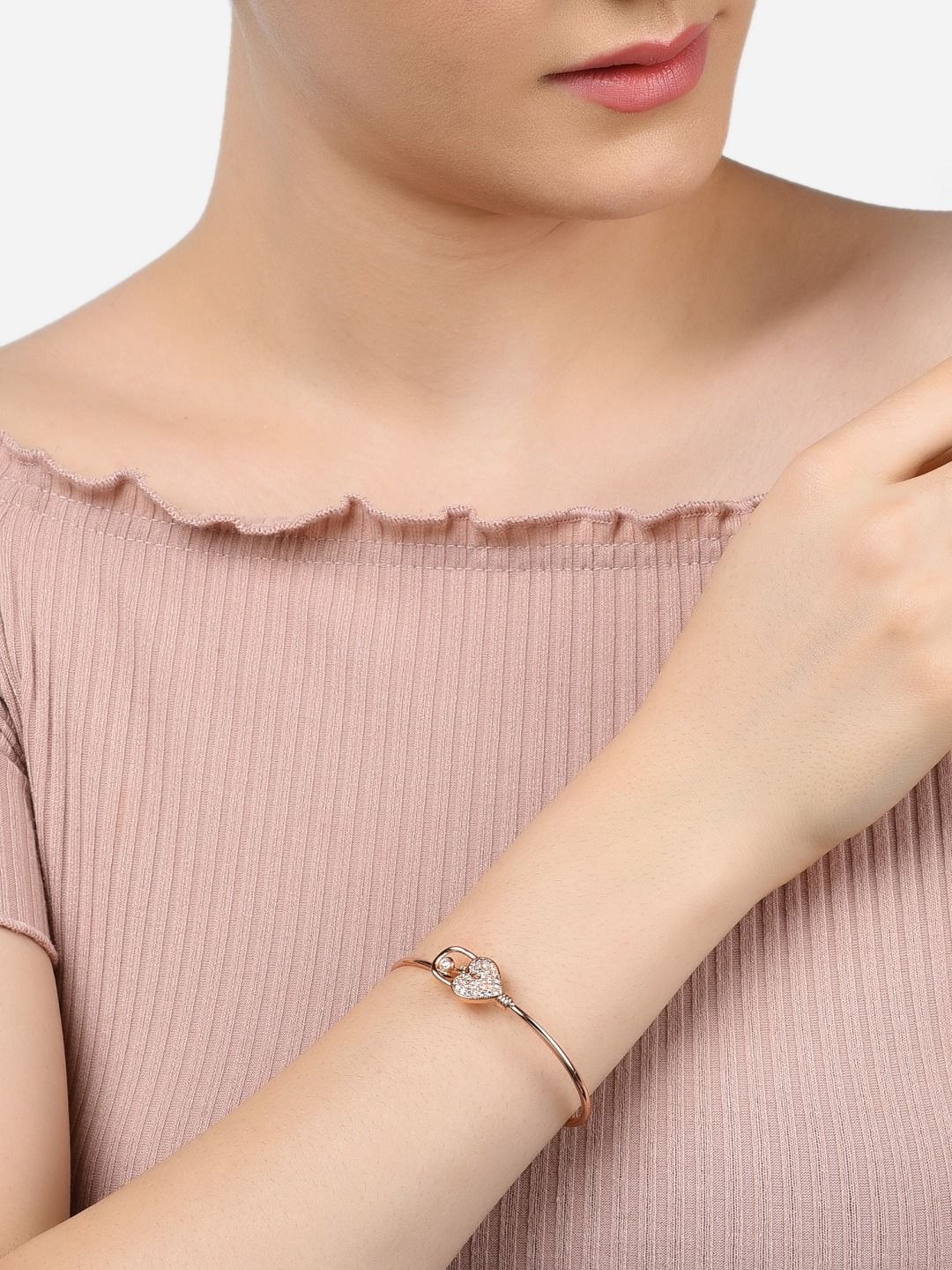 Set Wanita Zaveri Pearls 2 Gelang Kada Tembaga Bersalut Emas Mawar Cubic Zirconia
