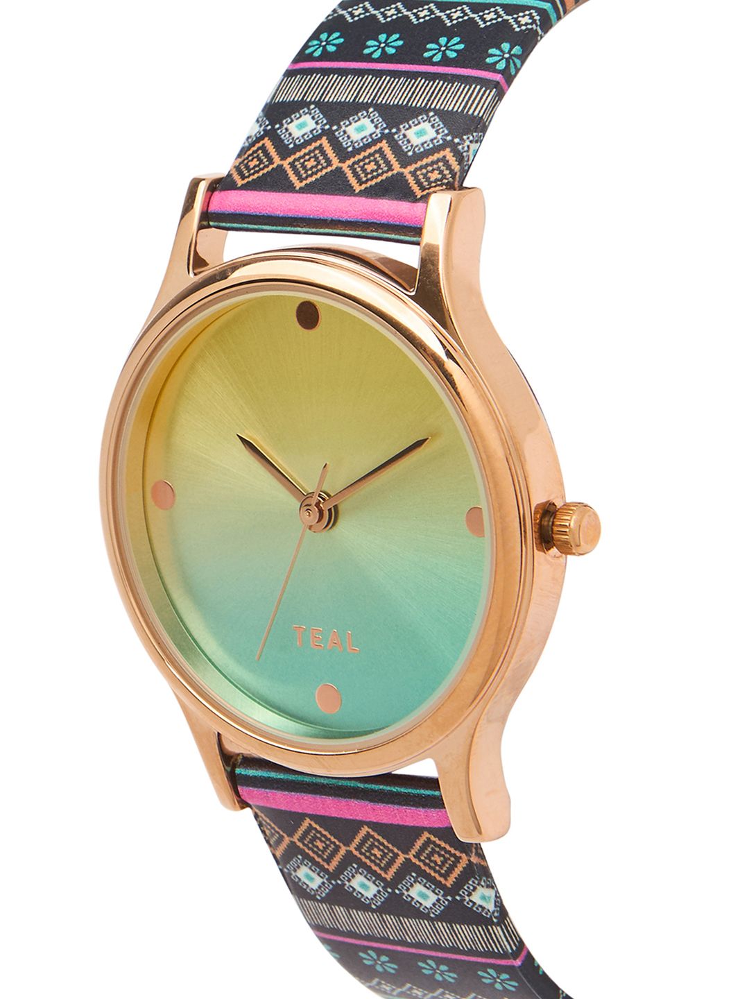 TEAL BY CHUMBAK Women Green Brass Dial & Multicoloured Straps Analogue Watch