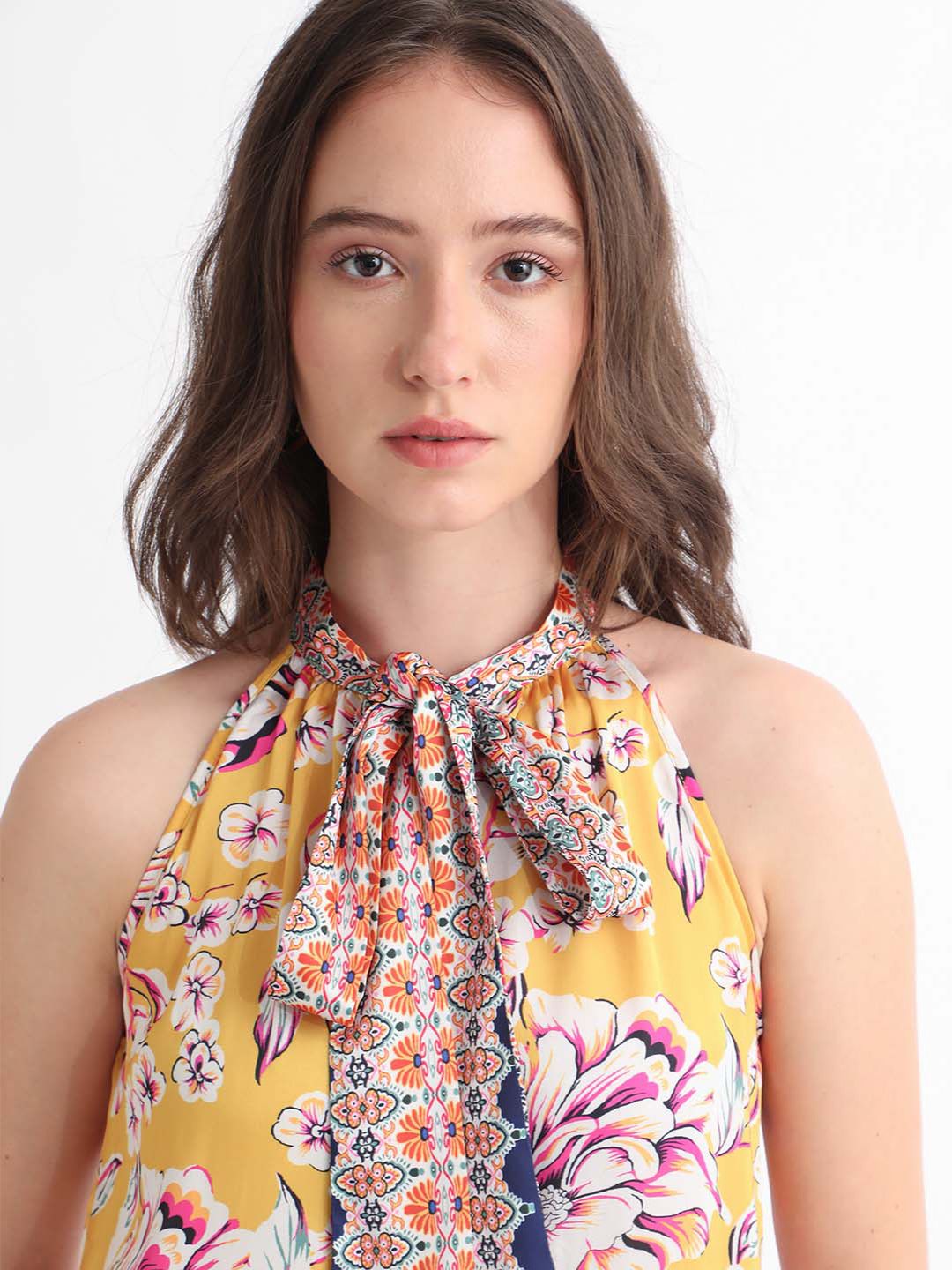 RAREISM Floral Print Tie Up A-Line Dress