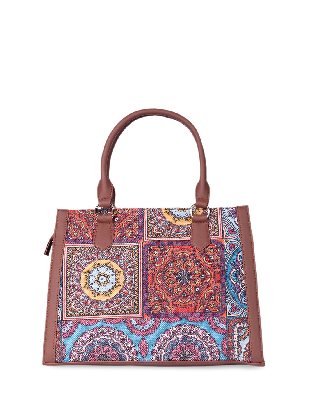 ZOUK Ethnic Motifs Printed Structured Jute Handheld Bag