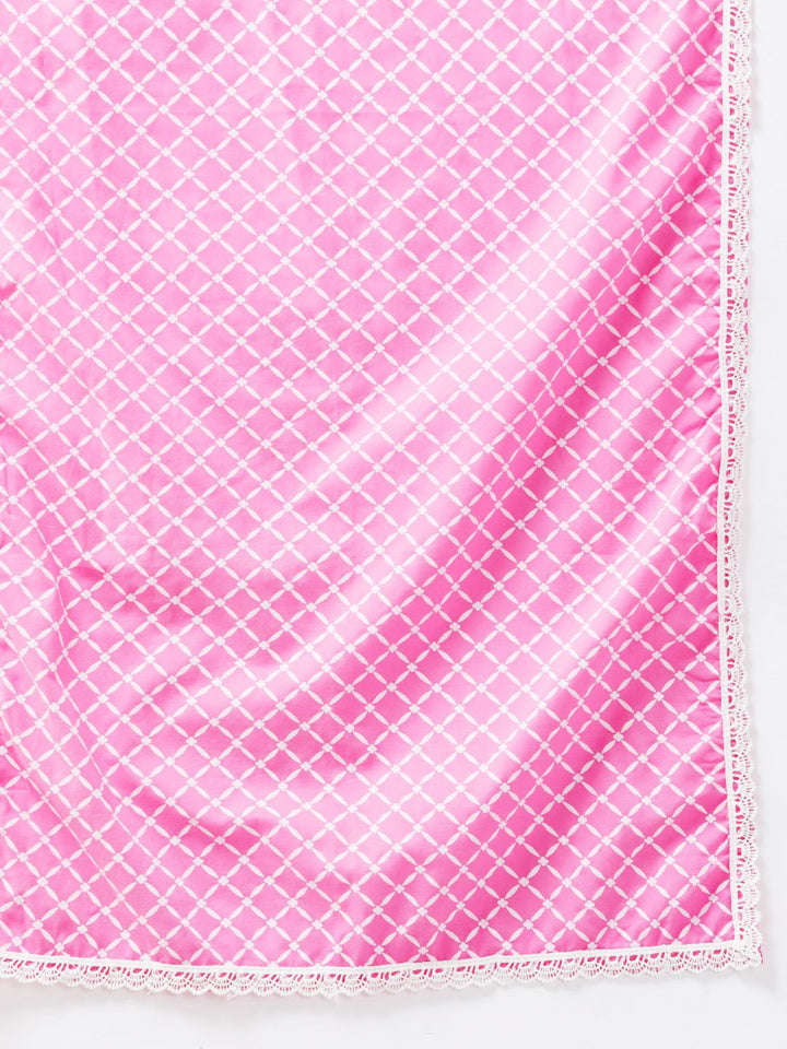 Libas Women Pink Ethnic Motifs Printed Regular Pure Cotton Kurta with Palazzos & With Dupatta