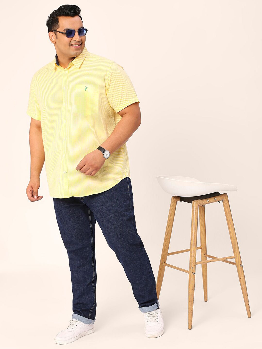 Thomas Scott Plus Size Standard Micro Checked Cotton Casual Shirt