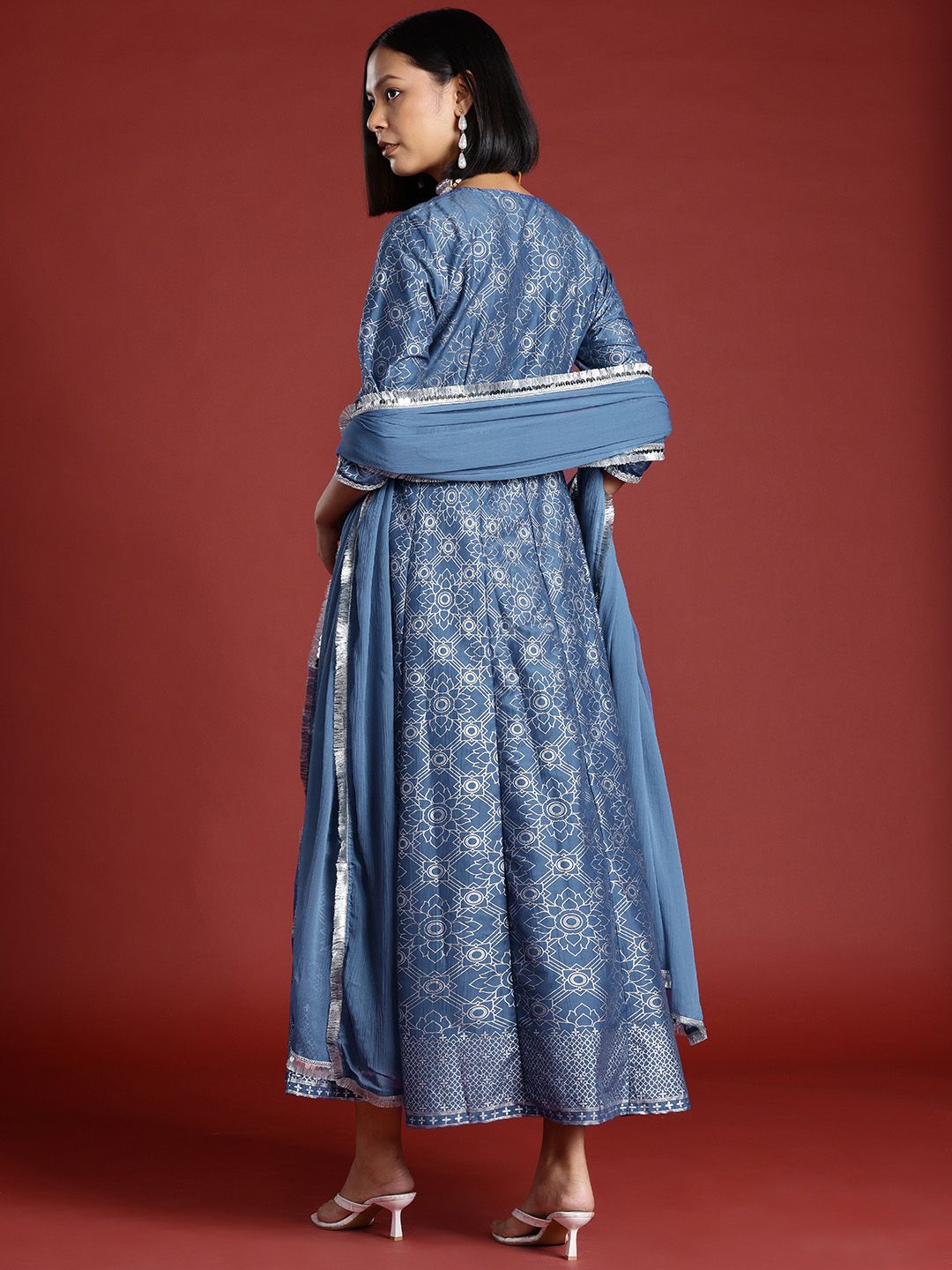 all about you Block Print Wrap Midi Ethnic Dress with Dupatta