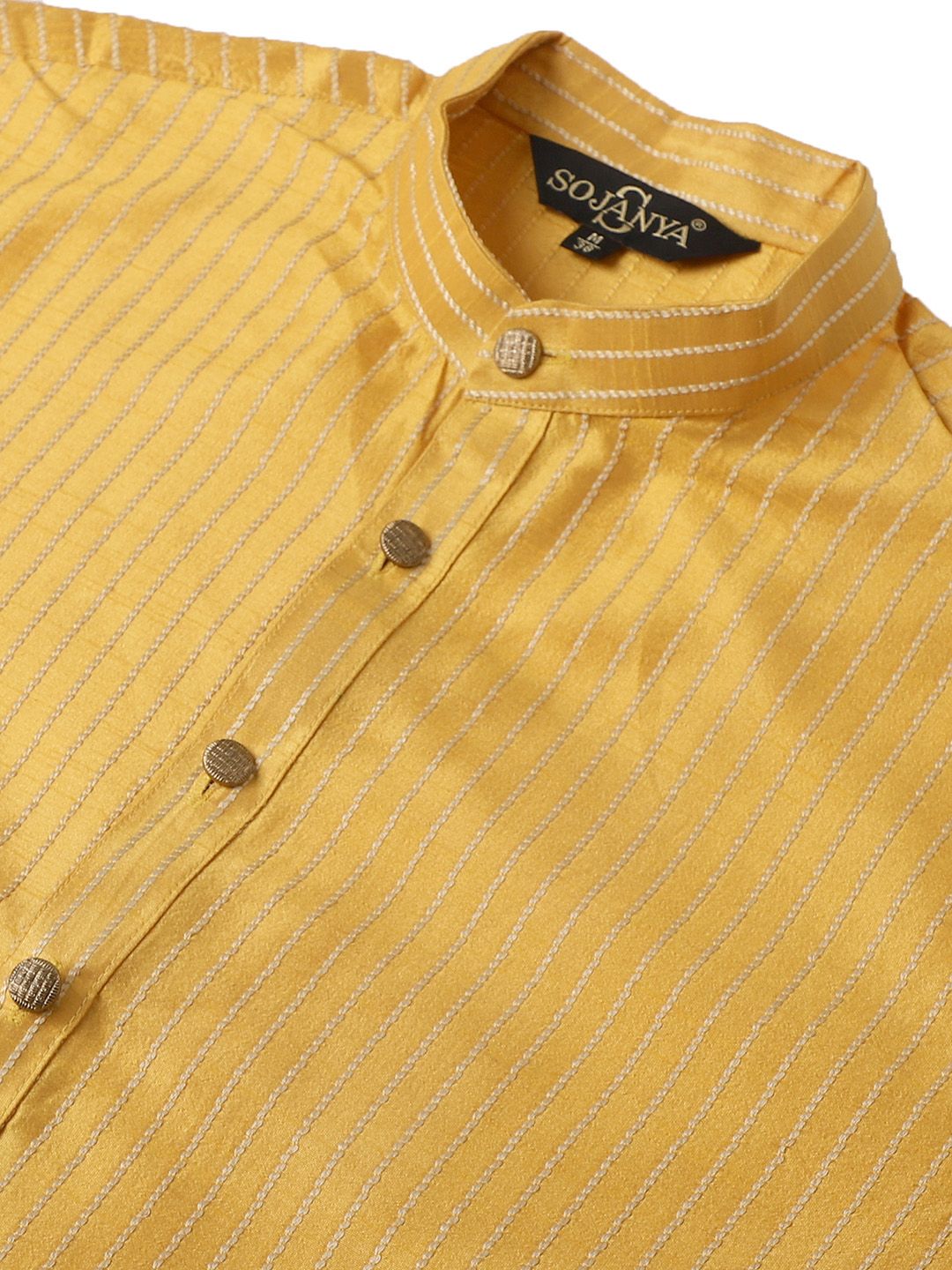 SOJANYA Kolar Jalur Berjalur Lengan Panjang Kurta Lurus