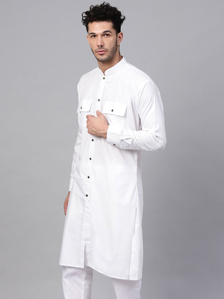SOJANYA Men White Solid Pathani Kurta