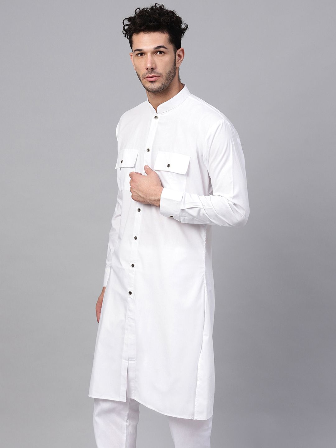 SOJANYA Men White Solid Pathani Kurta
