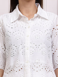 Athena Self Design Shirt Collar Schiffli Cotton Shirt Style Top