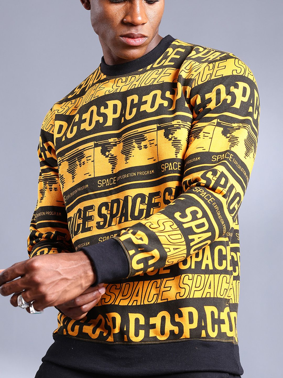 The Indian Garage Co Men Mustard Printed Sweatshirt
