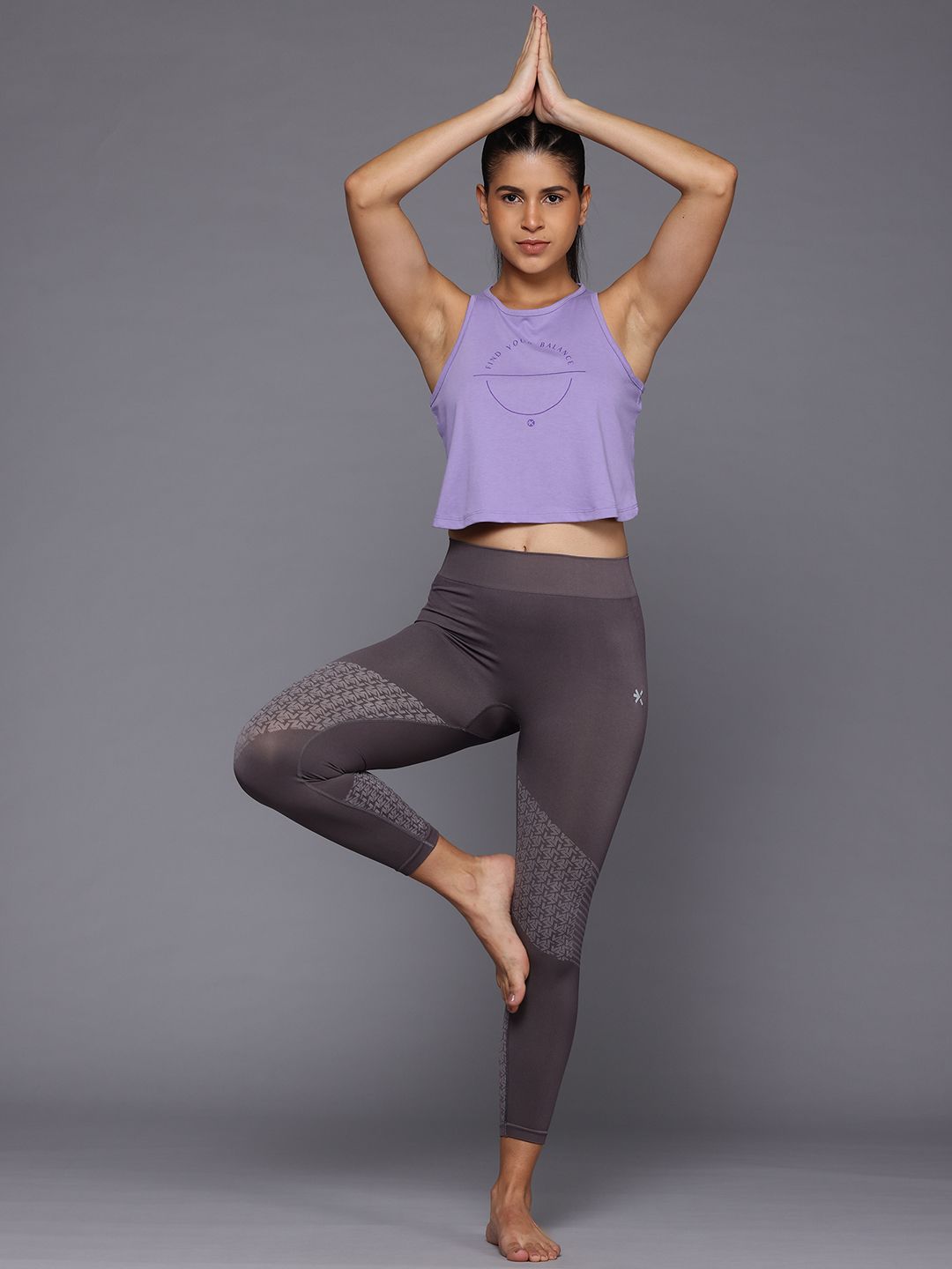 HRX by Hrithik Roshan Typography Print Cut-out Detail Crop Yoga T-shirt with Tie-ups